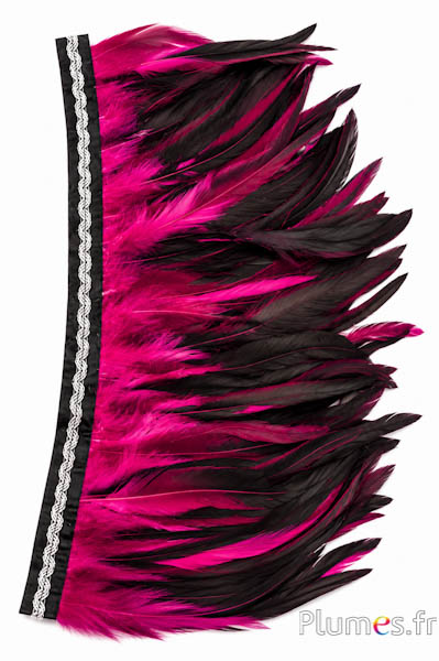 Hahnenfederkragen silberne Borte - Federnlänge 25-32 cm - schwarz-fuchsia